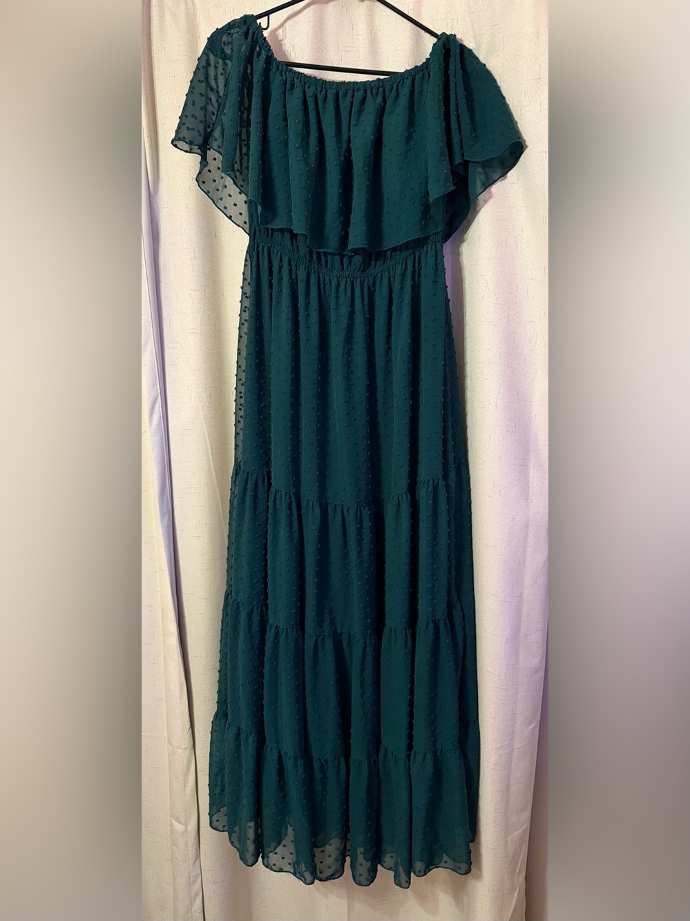 Off-Shoulder Teal Maxi Dress